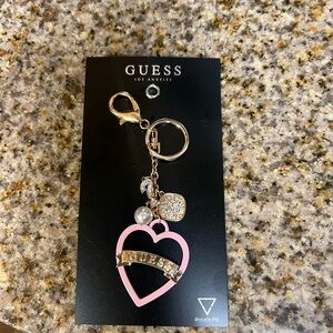 GUESS Pink and Gold Heart Keychain
